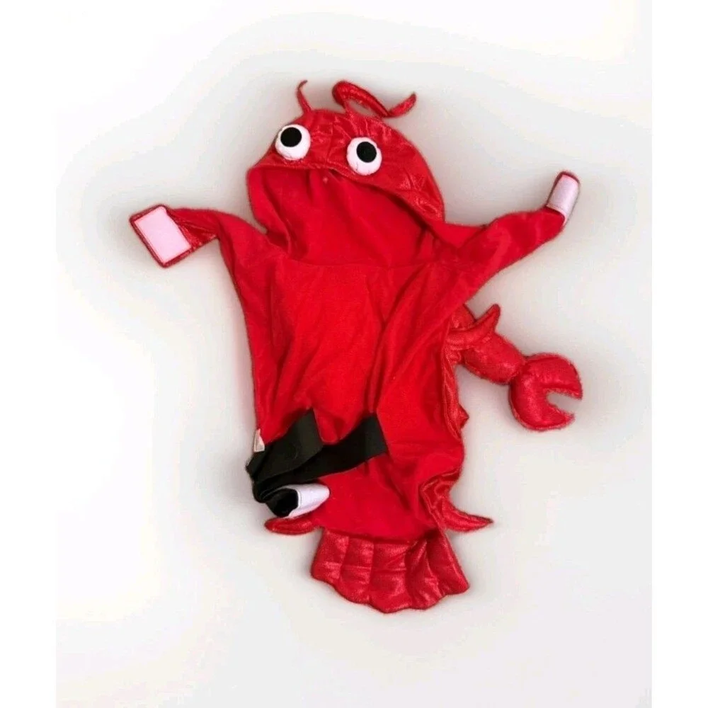 Plush Lobster Crawfish Dog Halloween Costume Size Large Red w/ Hood Belly Straps